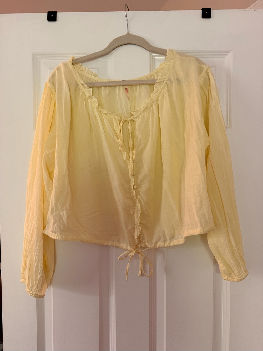 Free People Pale Yellow Sheer Peasant Blouse
